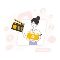 Trendy style line art. Girl blogger. The concept of social networking. illustration. vector
