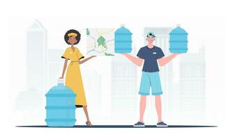 Team specializing in the delivery of water. Modern trendy style. Vector illustration.