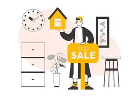 The guy is a real estate agent. Minimalistic linear style. illustration. vector