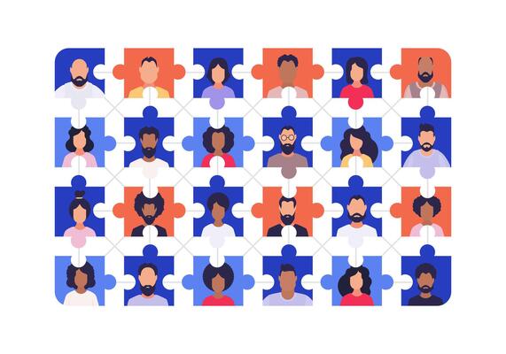 Puzzle of people. . Flat style.