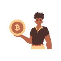 The guy is holding bitcoin. Character with a modern style. vector