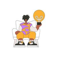 Presentable guy holds a light bulb in his hands. Idea theme. vector