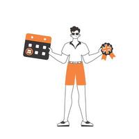 A man helps teaches English. The concept of learning a foreign language. Linear trendy style. Isolated, illustration. vector