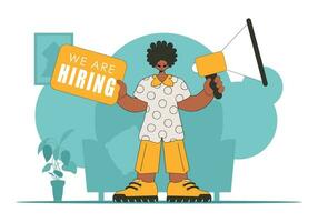 The theme is Human Resource. Guy with a megaphone. labor market. vector