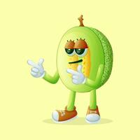 gotas de miel melón personaje con puntiagudo mano y frio expresión vector