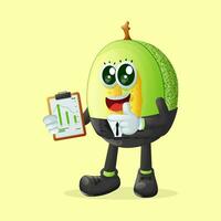 honeydew melon character holding a clipboard vector