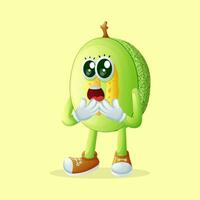 honeydew melon character with a surprised face and open mouth vector