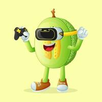 honeydew melon character playing video games on a console vector