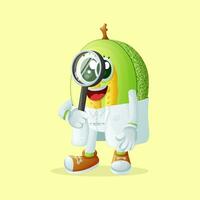 honeydew melon character as a scientist holding magnifying glass vector