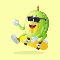 honeydew melon character skateboarding vector