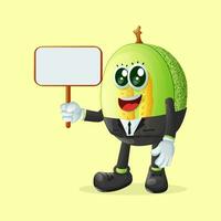 honeydew melon character holding a billboard sign vector