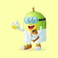 honeydew melon character as a scientist holding a beaker and wearing safety goggles vector