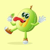 honeydew melon character licking an ice cream cone vector