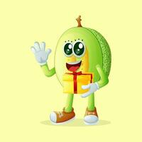 honeydew melon character holding a gift box vector