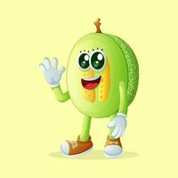 gotas de miel melón personaje ondulación su mano vector