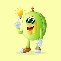 honeydew melon character thinking with a light bulb vector