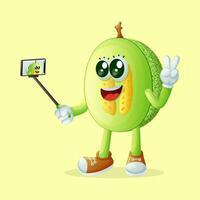 honeydew melon character taking a selfie with a smartphone vector
