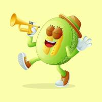 honeydew melon character playing a trumpet vector