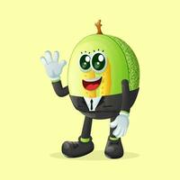 honeydew melon character as a businessman waving hand vector