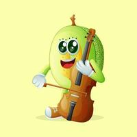 gotas de miel melón personaje jugando un violonchelo vector