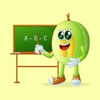 honeydew melon character in front of a chalkboard vector