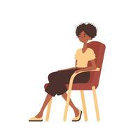 The girl is sitting in a comfortable chair. Character in modern trendy style. vector