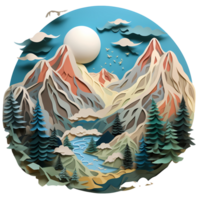 Ai generated paper art of a mountain landscape with trees and a river png