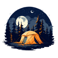 Ai generated camping tent in the forest at night, vector illustration png