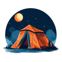 Ai generated camping tent in the forest at night, vector illustration png