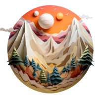 Ai generated paper cut of a mountain landscape with trees and a river png