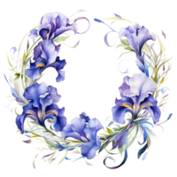 Ai generated watercolor iris flower wreath on transparent background png