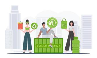 Concept of green world and ecology. EKO is a team of people who care about the environment. Flat style. illustration. vector
