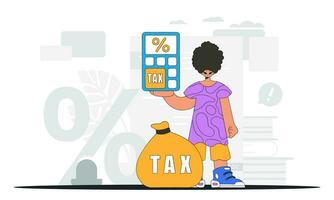 un elegante hombre con un porcentaje. un ilustración demostrando el importancia de pago impuestos para económico desarrollo. vector