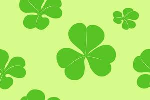 Shamrock or green clover leaves seamless pattern background doodle hand draw flat design vector illustration isolated on light green background. St Patricks Day shamrock symbols.