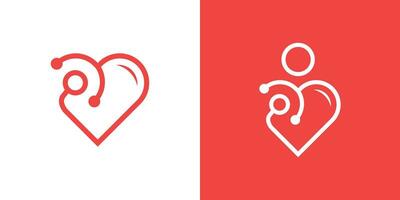 logo design combination of heart, human and stethoscope made in minimalist line style vector
