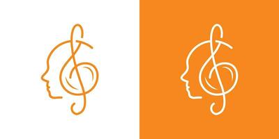 singing logo design with human head elements with music sign vector