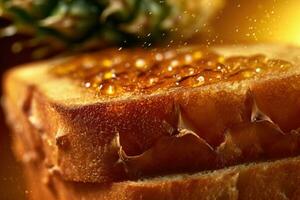 Pineapple toast, macro shot of a fresh breakfast with Dripping Honey, AI Generated photo