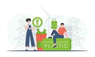 Concept of green world and ecology. People who care about the environment. Trend style.Vector illustration. vector