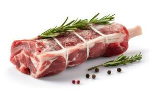 Lamb Ribs meat and herbs isolated on white, Generative AI photo