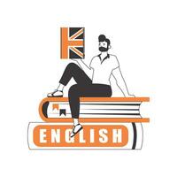 Male English teacher. The concept of learning a foreign language. Linear trendy style. Isolated, vector illustration.