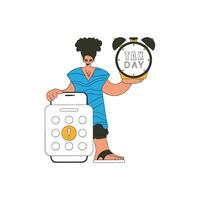 Graceful man with a calendar and an alarm clock. The topic of paying taxes. vector
