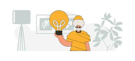Fashionable guy holding a light bulb. Idea concept. trendy character. vector