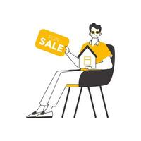 The guy is a real estate agent. Minimalistic linear style. Isolated. Vector illustration.