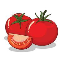 dibujos animados dos todo tomate y uno rebanada tomate vector