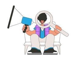 An attractive man sits in a chair and holds a megaphone. Suitable for use in communications or protest thematic projects. vector