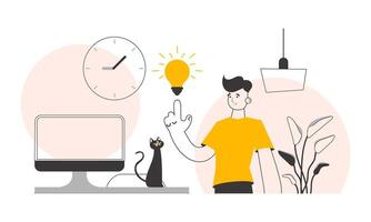 Man and light bulb. Idea concept. illustration. Lines modern style. vector