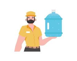 Water delivery concept. The man is holding a large water bottle. The character is depicted to the waist. Isolated. Vector. vector