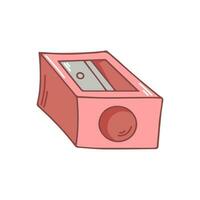 Pencil sharpener in pink color. Hand drawn stationery supplies doodle. Vector design illustration isolated on white.