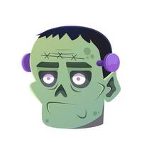 Cartoon zombie head. Vector Illustration isolated on white.