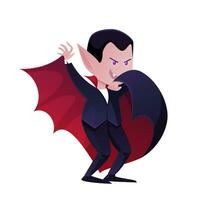 Handsome vampire cartoon character in cape. Happy Halloween. Vector cartoon Illustration isolated on white.